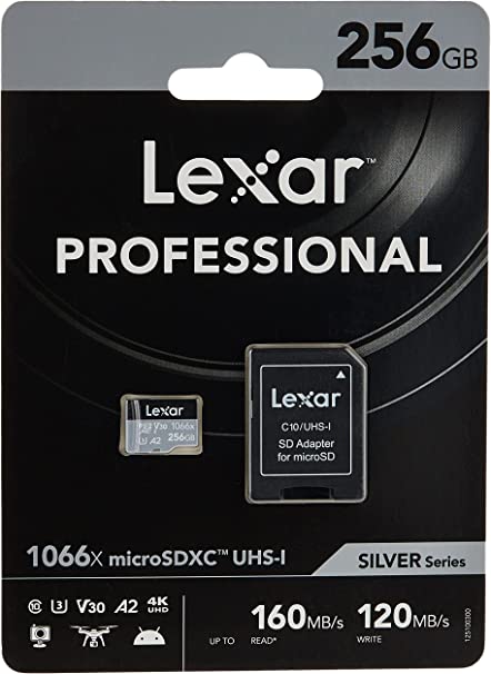 Lexar Professional 1066x Micro SDXC Silver Series UHS-I Memory Card with SD Adaptor 160MBPS, 256GB Capacity