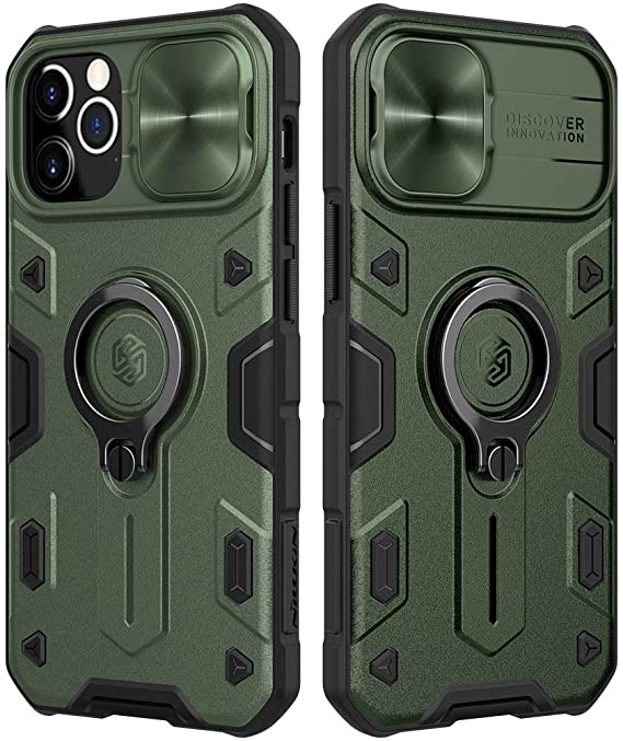 Nillkin CamShield Armor Case Compatible with iPhone 12 Pro/iPhone 12, [Built in Kickstand & Camera Lens Protector] Shockproof Back Bumper Hybrid Cover Phone Case for Phone 12 Pro 6.1'' Dark Green