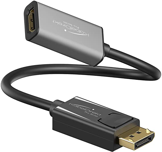 KabelDirekt – مهايئ DisplayPort DP إلىHDMI – 0.15 م (أقصى دقة 4 ك / 60 هرتز، وأطراف توصيل مطلية بالذهب 24 ك، مناسب لكل البطاقات الرسومية مع خرج DP) – PRO Series