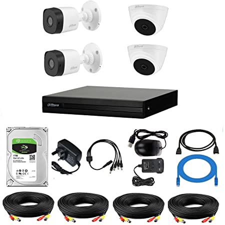 1080p HD 2 Outdoor 2 Indoor Security Camera DAHUA 4 Channel 1TB CCTV Security System Kit T1 / Night Vision/Waterproof/iOS Android App/Surveillance Camera Kit/Two-Year Warranty (1080p Kit T1)