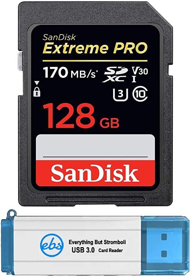 SanDisk 128GB SD Extreme Pro Memory Card Works with Fujifilm GFX 100S, X-E4, X-S10 Digital Camera 4K Class 10 (SDSDXXY-128G-GN4IN) Bundle with (1) Everything But Stromboli 3.0 SDXC Memory Card Reader