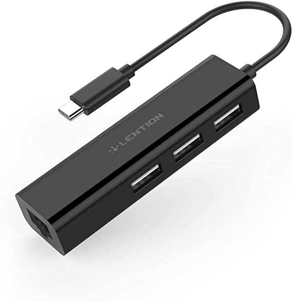 LENTION USB C to 3 USB 2.0 Ports Hub with RJ45 Ethernet LAN Adapter Compatible 2020-2016 MacBook Pro 13/15/16, New Mac Air, MacBook 12, Surface Pro 7/Book 2/Go, Chromebook, More (CB-UC2.0, Black)