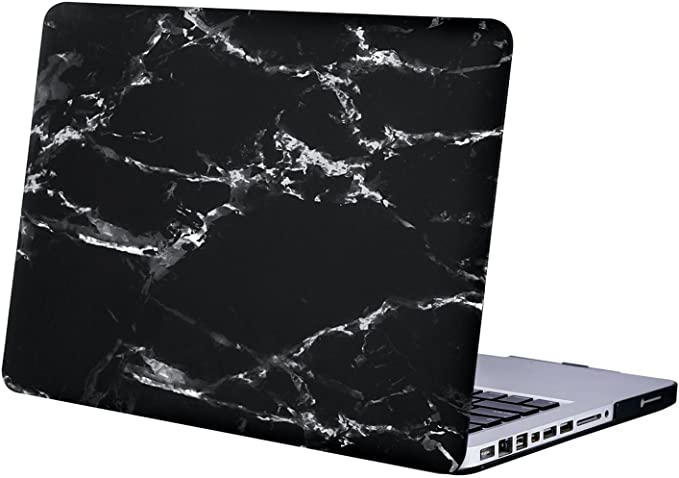 MOSISO Compatible with MacBook Pro 13 inch Case (Model: A1278, with CD-ROM) Old Version Release Early 2012/2011/2010/2009/2008, Protective Black Marble Plastic Hard Shell Case Cover