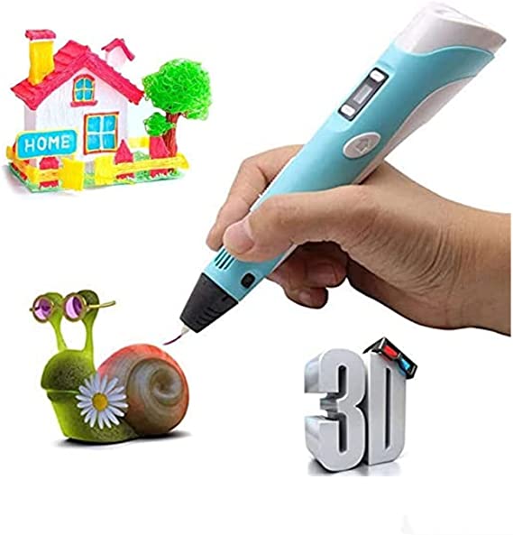 DMG 3D Pen, 3D Printing Drawing Printer Pen LCD Display, 3D Drawing Stencils, 3D Doodler, with 3 Colors Random PLA Filament Refills, Art Crafts Gift for Kids & Adults, Stepless Speed(Blue)