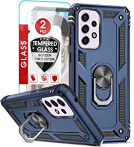 Samsung A33 5G Case, Galaxy A33 5G Case for Men Boys with [2 Pack] Tempered Glass Screen Protector, LeYi [Military-Grade] Protective Phone Case with Ring Kickstand for Samsung Galaxy A33 5G, Blue