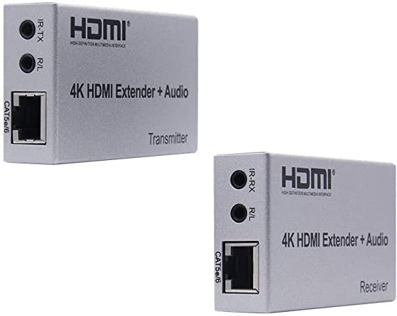 4K 100 Meter HDMI Extender Audio Out Extend Digital HDMI Signal IR Control Cat5e/6 LAN Cable Connector TX to RX.