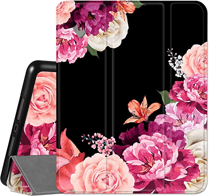 Hepix iPad Pro 12.9 Case Purple Flower iPad 4th/3rd Gen Case 2020/2018 with Stylus Holder, Floral Full-Body Trifold Stand Protective Smart Shockproof Cover Auto Sleep Wake for A2229 A2069 A2032 A2233