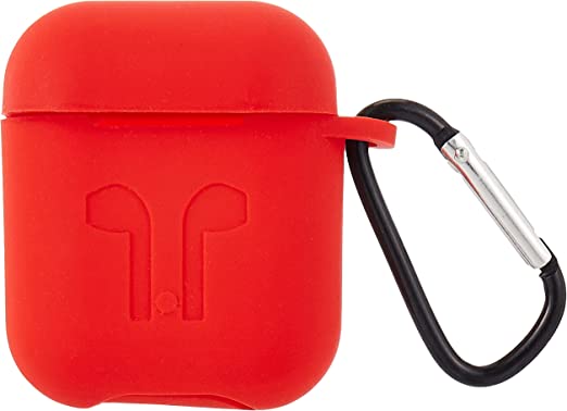 AirPods Case Protective Silicone Cover with Carabiner for Apple Airpods Accessories Red