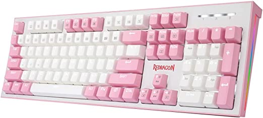 Redragon K623 HADES Dual Color Keys Mechanical Gaming Keyboard Single White LED + RGB Side Edge Backlit 104 Key Wired Computer Keyboard with Blue Switches for Windows PC || (White + Pink)