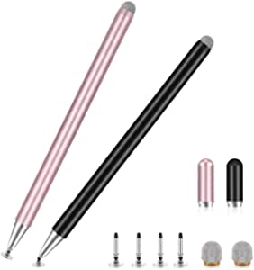 Stylus Pen for iPad (2 Pcs), Universal Capacitive 2 in 1 iPad Stylus Pen for Touch Screens Compatible with iPhone iPad Tablets All Touch Devices