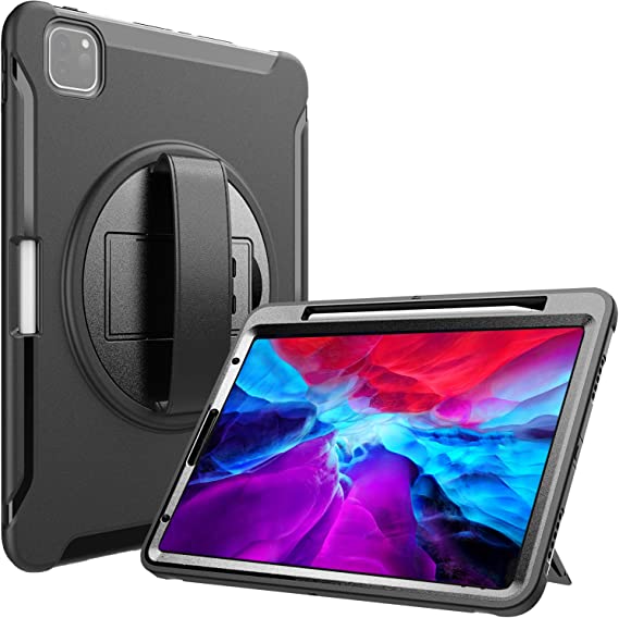 ProCase for iPad Pro 12.9 Tough Case 2020, Rugged Heavy Duty Shockproof Cover Case with Pen Holder, for iPad Pro 12.9 Inch 4th Generation -Black