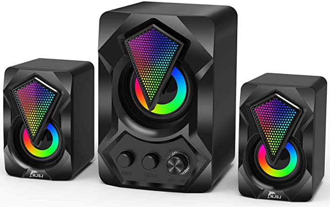 Computer Speaker with Subwoofer, NJSJ USB-Powered 2.1 Stereo Multimedia Speakers System with RGB LED Light 3.5mm Audio Input Great for Music,Movies,Gaming,PC,Laptop,Tablet,Desktop