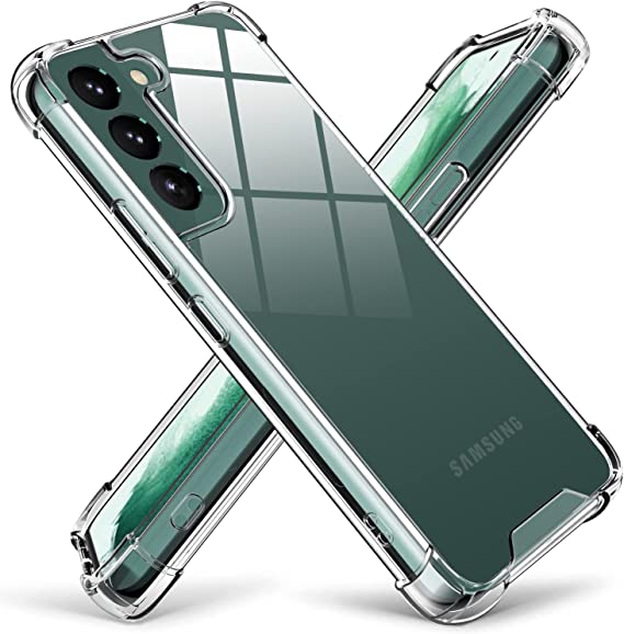 KIOMY Galaxy S22 Case Crystal Clear Shockproof Bumper Protective Cell Phone Back Cover [Hard PC] Back with Flexible TPU Bezel Hybrid Design for Samsung Galaxy S22 5G Transparent Slim Fit Skin Shell