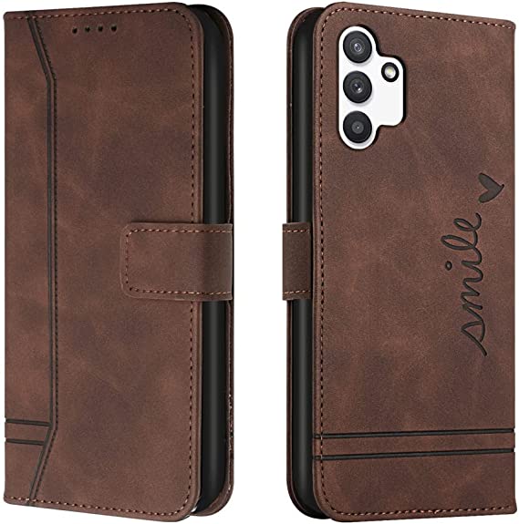 MEMAXELUS Compatible with Samsung Galaxy A03 Core Case Wallet Phone Case with Kickstand Credit Card Holder Slot Retro Flip Cover Premium PU Leather Protective Case for Samsung A03 Core Smile Brown HX3