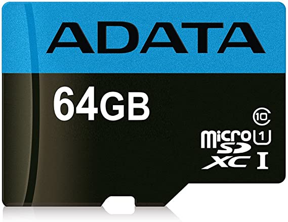 ADATA 64GB Premier High Capacity Micro SD Card with SD Adapter UHS-I Class 10 R/W 85/25MB/s