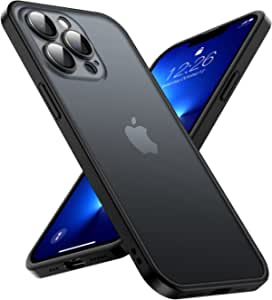 HUOYUO Shockproof Compatible for iPhone 13 Pro Max Case, [Camera Lens Protection][Military-Grade Drop Tested] Translucent Matte Hard PC Back with Soft Silicone Edge, Anti-stain Oleophobic Layer, Black