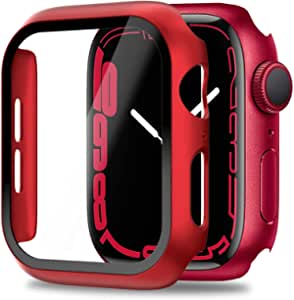 Miimall Compatible Apple Watch Series 7 45mm Case with Screen Protector Anti-Scratch Shockproof Hard PC and Tempered Glass Film Bumper Case for Apple Watch Series 7 45mm(Red)