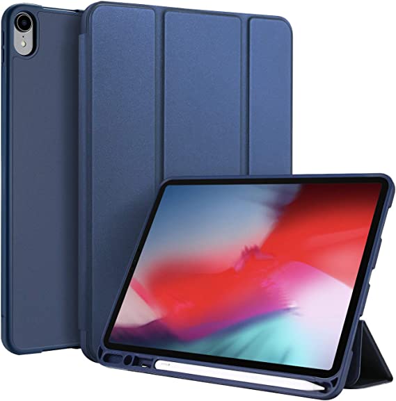 Redcolourful Dux DUCIS for iPad PRO 11 PU Leather + TPU Bottom Case 3 Folding Protective Case with Pen Holder Blue