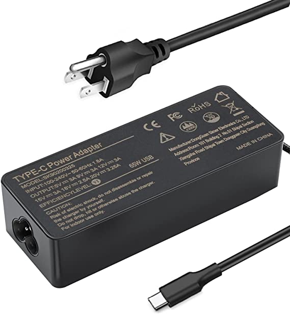 USB-C Laptop Charger Type C 65W 45W Replacement for Lenovo Thinkpad T480 T480s T490 T490s T495 T590 E15 E580 E590 E595 P52s X1 Carbon X280 Think Pads Yoga L380 L390 X380 X390 AC Adapter Power Cord