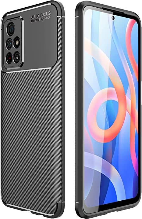 Xiaomi Poco M4 Pro 5G, Flexible Rugged Armor Case with Brushed Fiber Beatles Pattern - Black