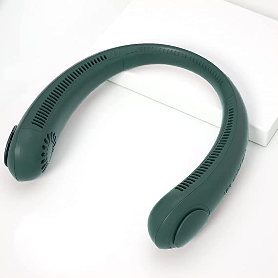 Portable Fan Tritoall Bladeless Neck Cooler Hands-free Rechargeable Super Long Endurance Vaneless Turbine Air Outlet Cooling Gadget (Green)