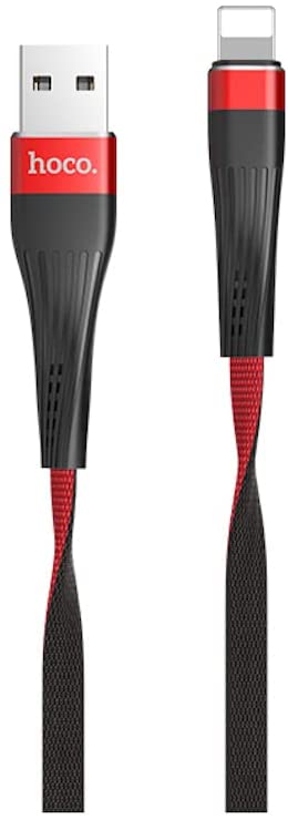 Hoco U39 Slender Charging and Data Transfer Lightning Cable - Red and Black