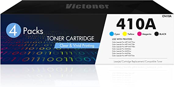 Victoner Compatible 410A Toner Cartridge: Replacement for HP 410A Color Pro MFP M477fnw M477fdw M452dn M452nw M477fdn M452dw CF410A CF411A CF412A CF413A Printer (Black Cyan Yellow Magenta, 4-Pack)