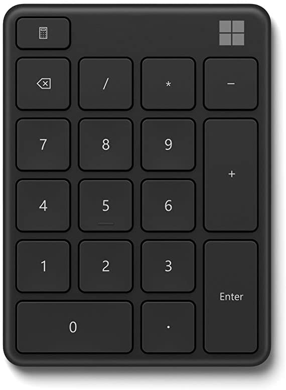 Microsoft Number Pad - Matte Black. Standalone Number Pad for Numeric Input. Wireless, Bluetooth 18-Key Number Pad with Up To 24 Months Battery Life