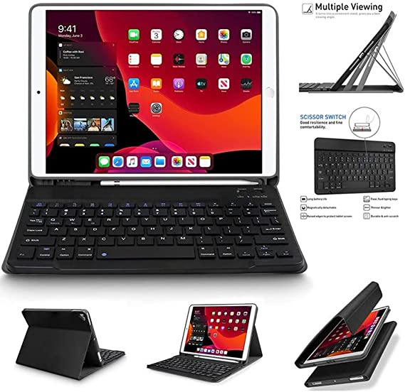 Smart Keyboard Case Wireless Keyboard Leather Stand Cover For Apple iPad 7th Generation (10.2 inch) (2019) - Black