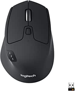 Logitech M720 Triathalon Multi-Device Wireless Mouse – Easily Move Text, Images and Files Between 3 Windows and Apple Mac Computers Paired with Bluetooth or USB, Hyper-Fast Scrolling, Black