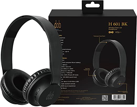 dob H601 B.T/Headphone/MIC/Volume control/Micro SD/AUX/11 Hours/BLK/1Y