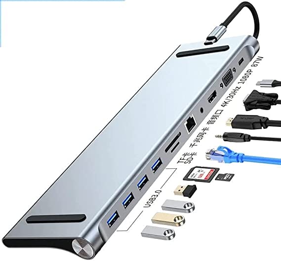 This USB C Hub for Plug and Play with USB-C PD Charging Port, 45 Gigabit RJ45 Network Port, HDMI 4K Video Output, VGA Male to Female