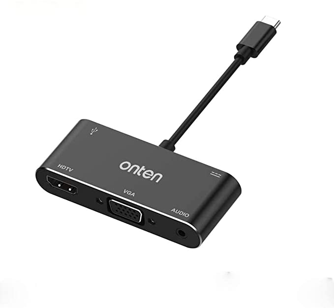 Onten USB C to HDMI VGA Adapter, USB Type C (Thunderbolt 3 Compatible) to HDMI 4K+VGA Adapter, Compatible with MacBook Pro/Chromebook Pixel/Dell XPS 13/,iPad Pro 2018,MacBook Air 2018 (Black)