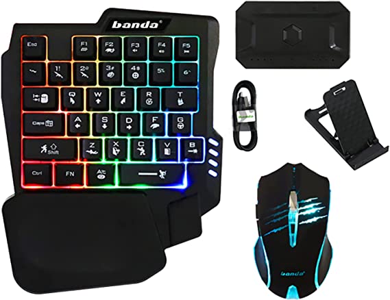 Banda K10 Mobile gaming combo pack 5 in 1 with RGB Keyboard, Mouse, Converter Android/iOS - Black