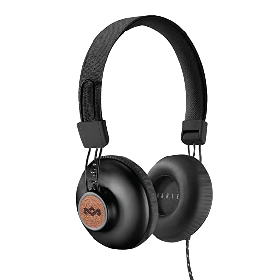 House of Marley Positive Vibration 2: Over-Ear Wired Headphones with Microphone, Plush Ear Cushions, and Sustainable Materials (Black)