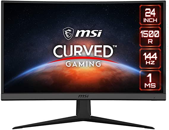 MSI Optix G24C6 Curved Gaming Monitor - 23.6 Inch, 16:9 Full HD (1920 x 1080), VA, 144 Hz, 1 ms, 1500R, FreeSync Premium, DisplayPort, HDMI, Anti-, Less Blue light, Frameless, Black