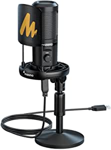USB Microphone with Mic Gain, MAONO Cardioid Studio Condenser Mic with Metal Pop Filter Shock Mount for Streaming, Podcast, Recording, YouTube, Twitch, Compatible with PC Computer Laptop (AU-PM461T)