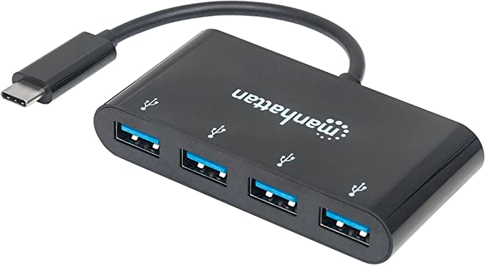 Manhattan 4-Port USB 3.0 Hub – with 5 Gbps Data Transfer, 1A Mobile Device Charging, 8 inch Cable – Compatible with PC, MacBook, Mac Pro, Mac mini, iMac, Surface Pro, Flash Drive - 162746