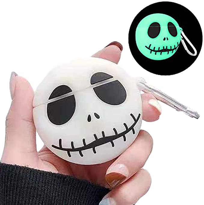 ZOEAST(TM) AirPods Case, Jack Ghost Halloween Thick Soft Portable Keychain Finger Ring Protective Silicone Skin Cover Case Compatible with Apple AirPods Earphone Charging Case 2&1 (Luminous Skull)