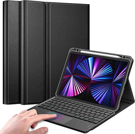 Fintie Touchpad Keyboard Case for iPad Pro 11-inch (3rd Generation) 2021/ iPad Pro 11" 2nd Gen 2020 - Soft TPU Back Cover with Magnetically Trackpad Detachable Bluetooth Keyboard, Black