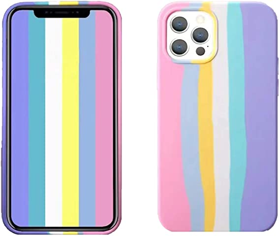 Oniuk Compatible for iPhone 13 6.1 inch Creative Cute Rainbow Pink Stripe Line Soft Liquid Silicone Case [Drop Protection] [Shock-Absorbing Corners]