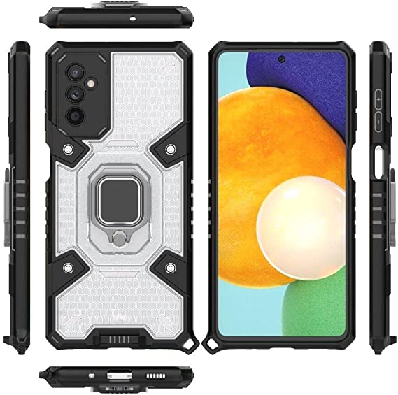 Compatible Case for Samsung Galaxy M52 5G, Space Capsule Pattern Anti-Slip Protective, Ultra Shock Absorption, Kickstand Ring, with Lanyard. Cover for Samsung Galaxy M52 5G - Translucent/Black