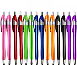 SKOLOO Electronic Screen Touch Stylus, Pack of 14, 2-in-1 Click Ball Pen, Ballpoint Pen and Slim Stylus for Universal Tablet Smartphone, Multi-Colored