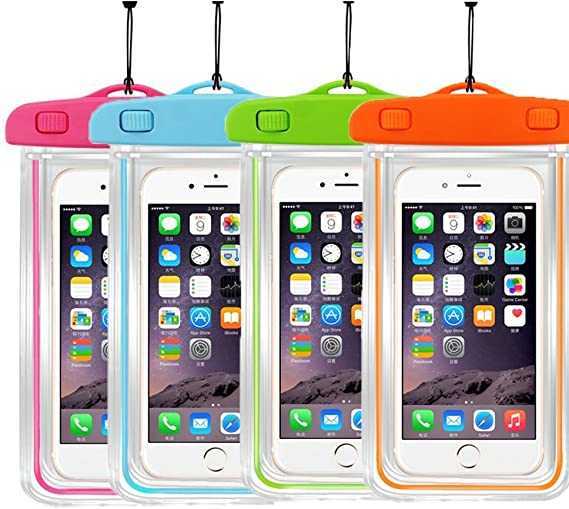 [4Ppack] Waterproof Case Universal Cellphone Dry Bag Pouch Compatible with Apple iPhone XR X XS MAX 8,8plus,7,7plus 6S, 6, 6S Plus, SE, 5S, Samsung Galaxy s8,s8 Plus S7, S6 Note5,up to 6.5" Diagonal