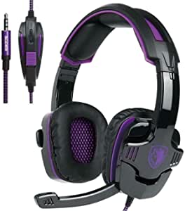 Sades SA-930 USB Gaming Headset HiFi Wired Headphone Stereo Deep Bass Earphones (Black and Purple)