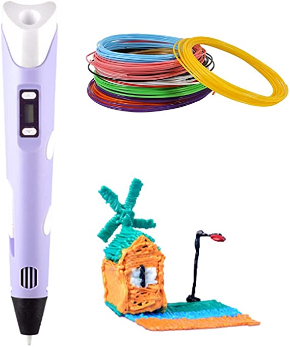 3D Pen, Upgraded 3D Printing Drawing Printer Pen with LCD Screen for Doodle Model Making Arts and Crafts, with 1.75mm PLA ABS Filament (Purple)
