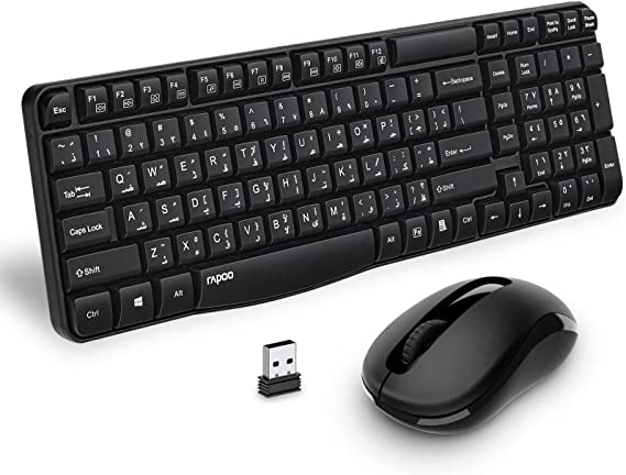 RAPOO X1800S Wireless Keyboard and Mouse Combo, 2.4 GHz Wireless, 1000 DPI Optical Mouse and Keyboard Set for Windows, Laptop, Notebook, PC, Desktop, Computer (English/Arabic Layout)