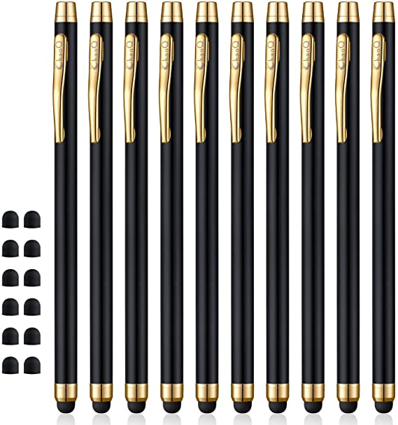 Stylus Pens for Touch Screens (10 Pcs), ChaoQ Capacitive Stylus with 12 Replaceable Tips - Black