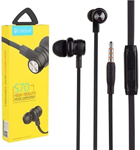 Set Of 2 Celebrat S70 Stereo Wired Earphone With Microphone - Black