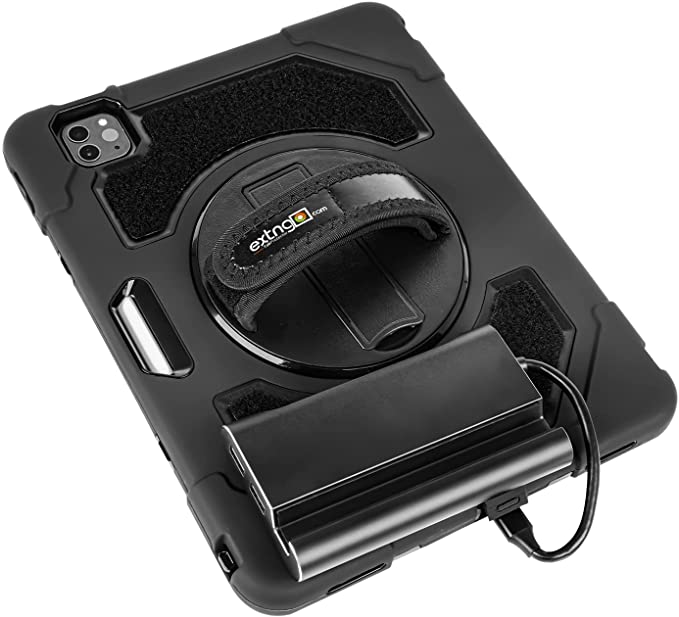 EXTNGO TabProtector for iPad Pro 11 with Velcro Padded Back, Stand, Hand Strap, Military Grade 15ft Drop d, Heavy Duty Silicone Protective Tablet Case